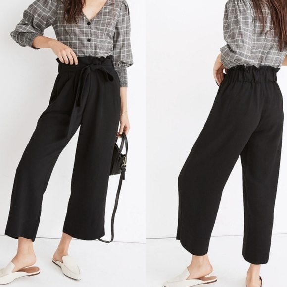 Madewell Tie-Waist Huston Pull-On Crop Pants In Black Size M - Picture 1 of 9
